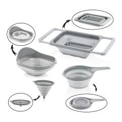 4 Parça Katlanabilir Süzgeç Seti - Gri