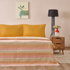 Soft Vita Çift Kişilik Pike - Ekru / Turuncu - 200x230 cm