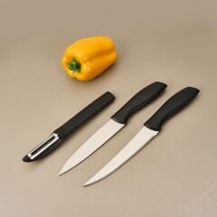 Kitchen Vakumlu 3'lü Çok Amaçlı Bıçak Seti - Siyah