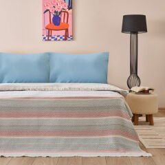 Soft Vita Çift Kişilik Pike - Ekru / Mavi - 200x230 cm