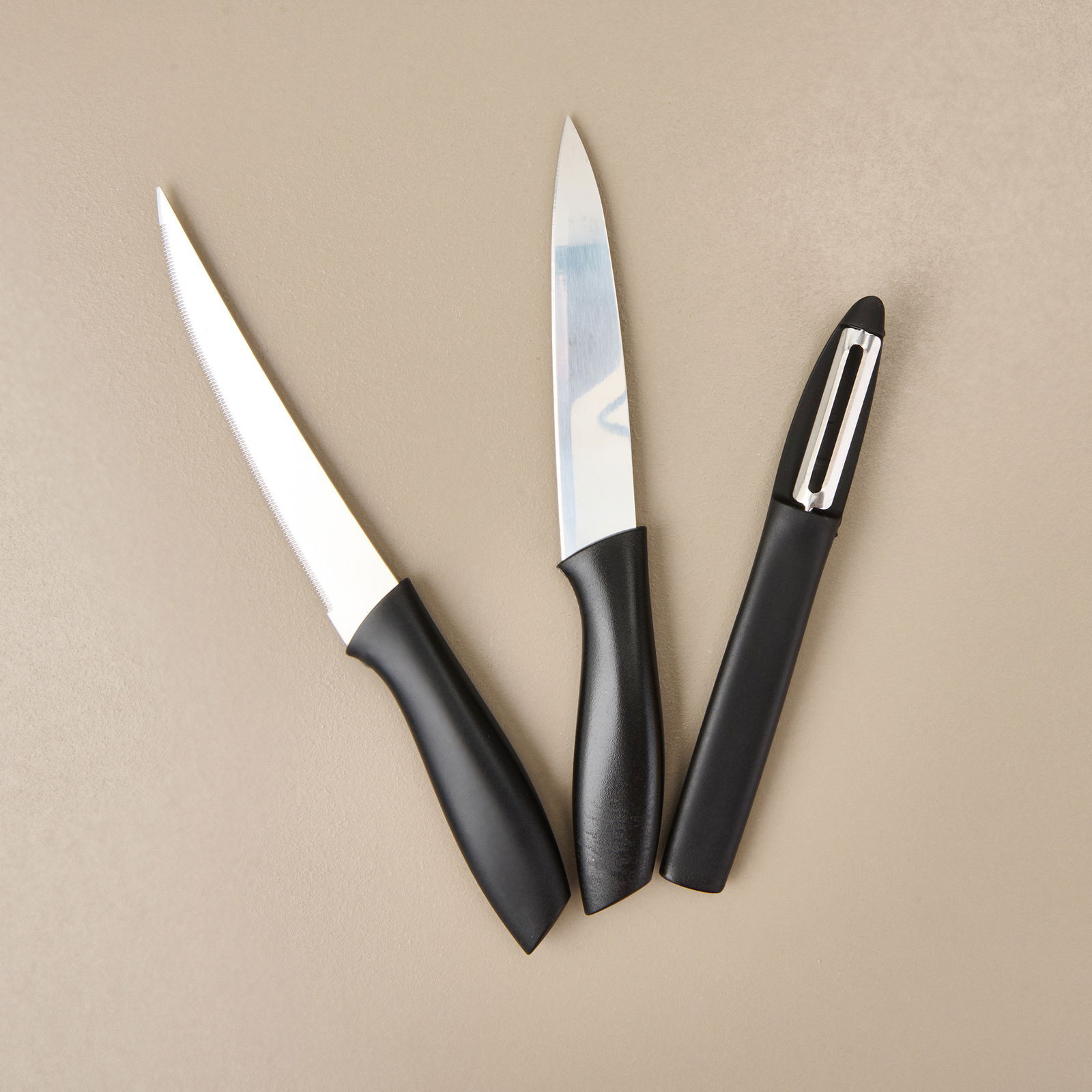 Kitchen Vakumlu 3'lü Çok Amaçlı Bıçak Seti - Siyah