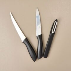 Kitchen Vakumlu 3'lü Çok Amaçlı Bıçak Seti - Siyah