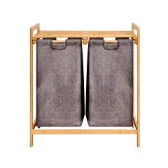 2 Bölmeli Bambu Kirli Çamaşır Sepeti - Gri / Bej - 74 cm