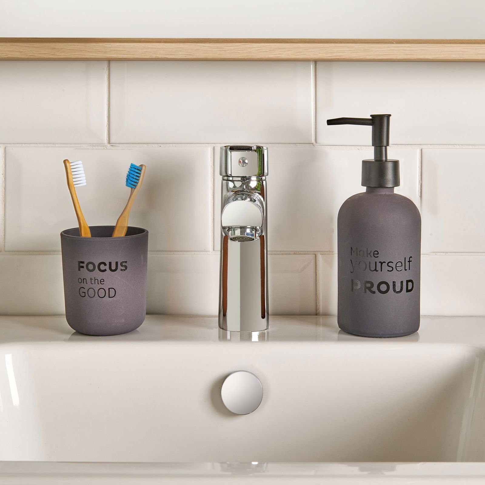 Sıvı Sabunluk ve Diş Fırçalık Seti - Gri