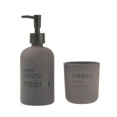 Sıvı Sabunluk ve Diş Fırçalık Seti - Gri