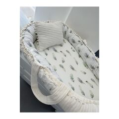 Organik Örgü Kumaş Lüks Babynest Anne Yanı Yatak, Tüy Desenli 1 Adet