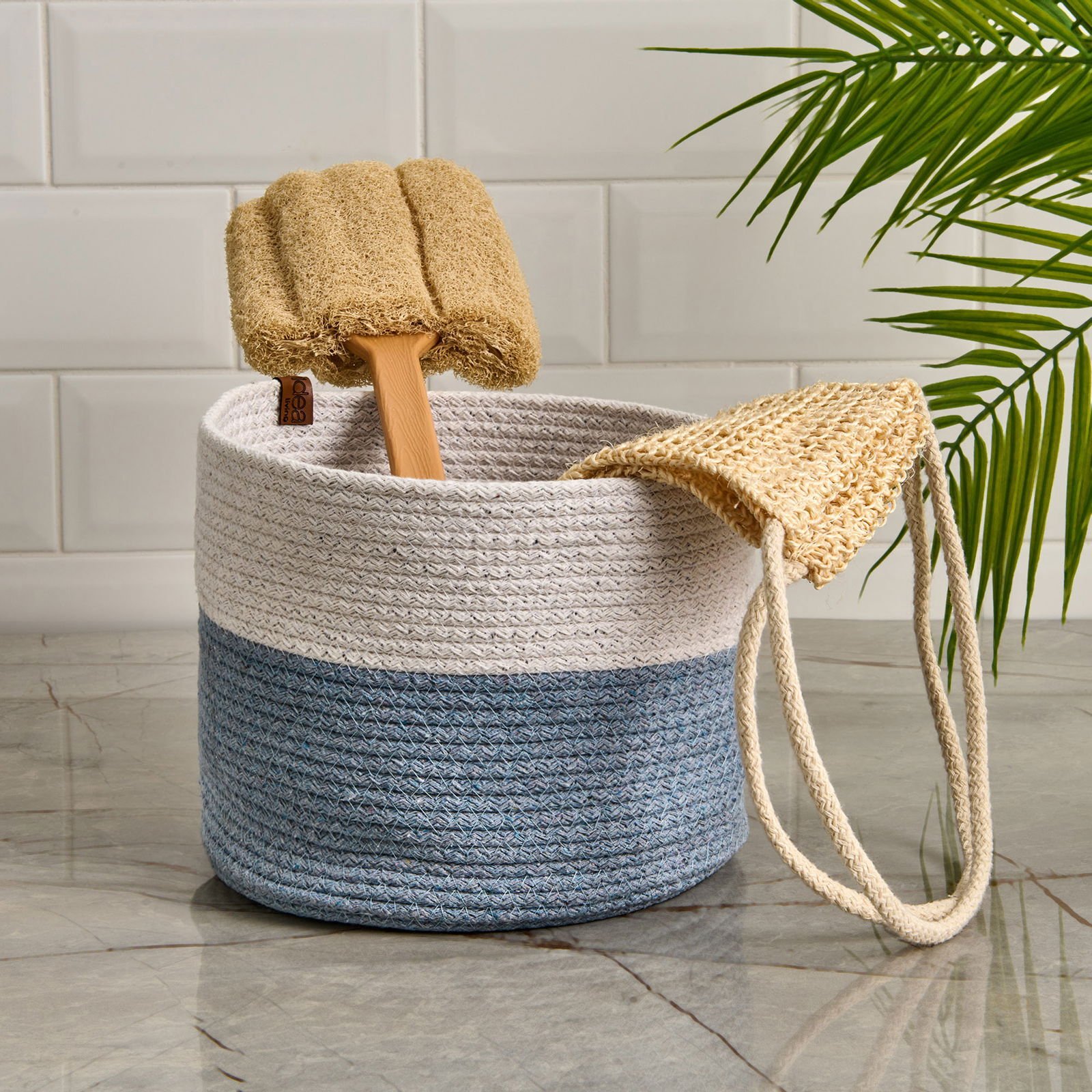 Living Yuvarlak Organizer Sepet - Gri / Beyaz - 14x24x24 cm
