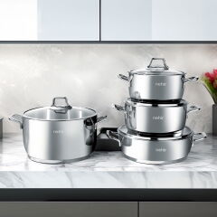 Silver Klasik 8 Parça Çelik Tencere Seti - Gri