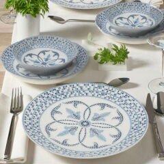 Porselen Atina 24 Parça Yemek Takımı - Beyaz / Mavi