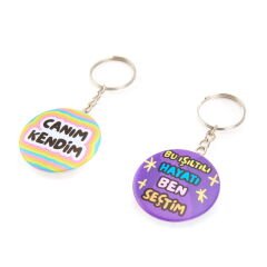 Tasarım Işıltılı Hayat 2'li Metal Anahtarlık Seti - Renkli - 10 cm