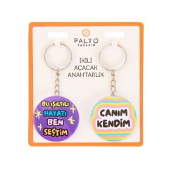 Tasarım Işıltılı Hayat 2'li Metal Anahtarlık Seti - Renkli - 10 cm