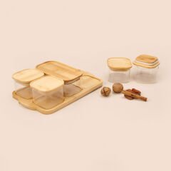 5'li Cam Kahvaltılık Seti - Açık Kahverengi / Şeffaf - 30x20 cm