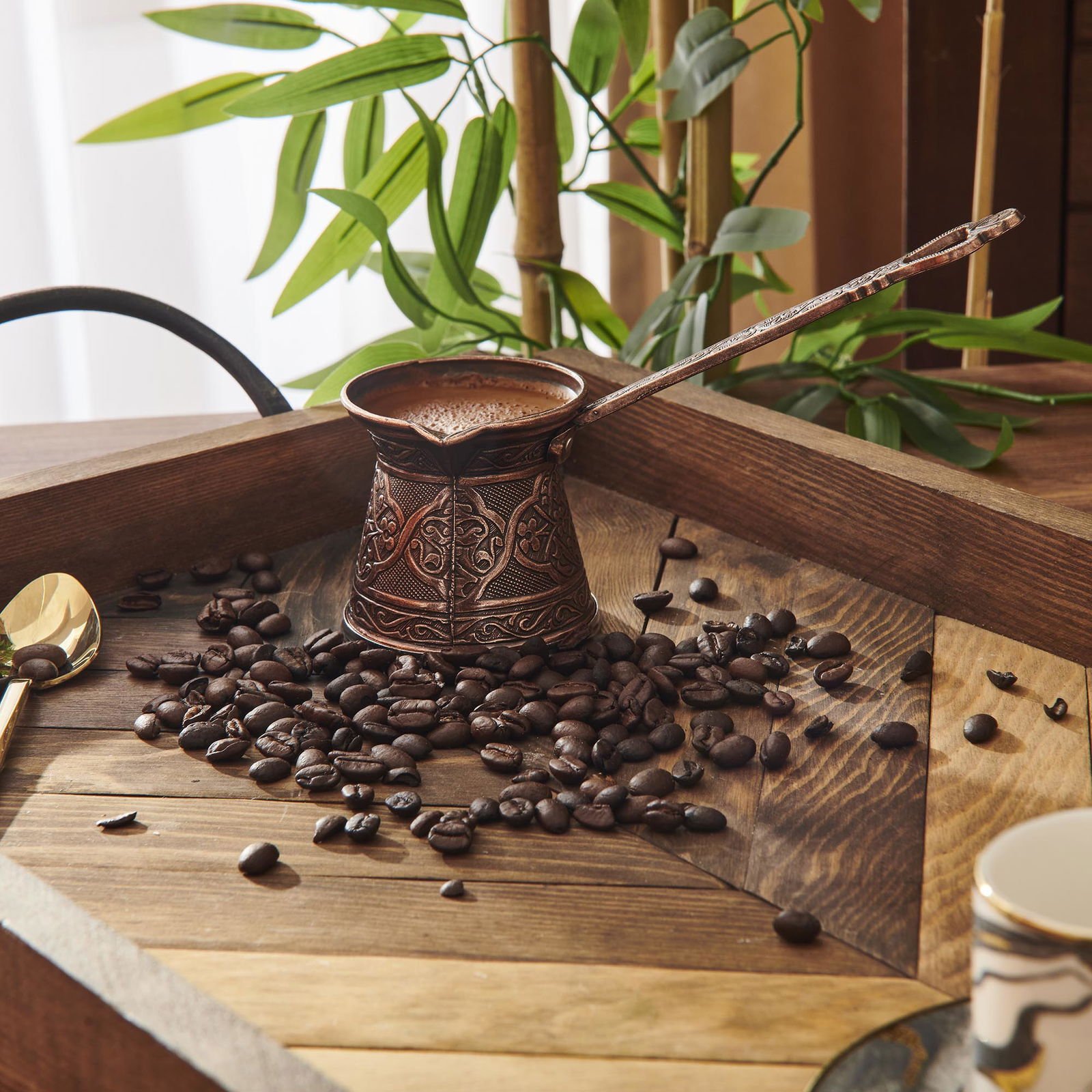 Metal Desenli Cezve No:2 - Kahverengi - 110 ml