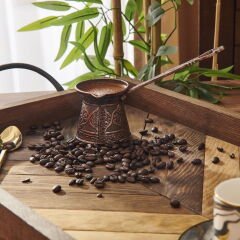 Metal Desenli Cezve No:2 - Kahverengi - 110 ml