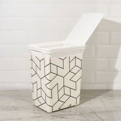 Çizgili Mutfak Çöp Kovası - Beyaz / Siyah - 20 lt