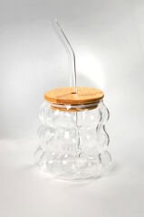 Paçi Bambu Kapak Üzüm Desenli Pipetli Kupa 300 cc