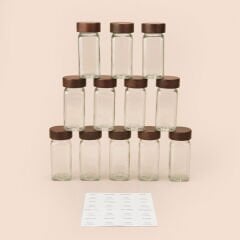 Akasya 12'li Baharatlık Seti - Şeffaf / Kahverengi- 120 ml