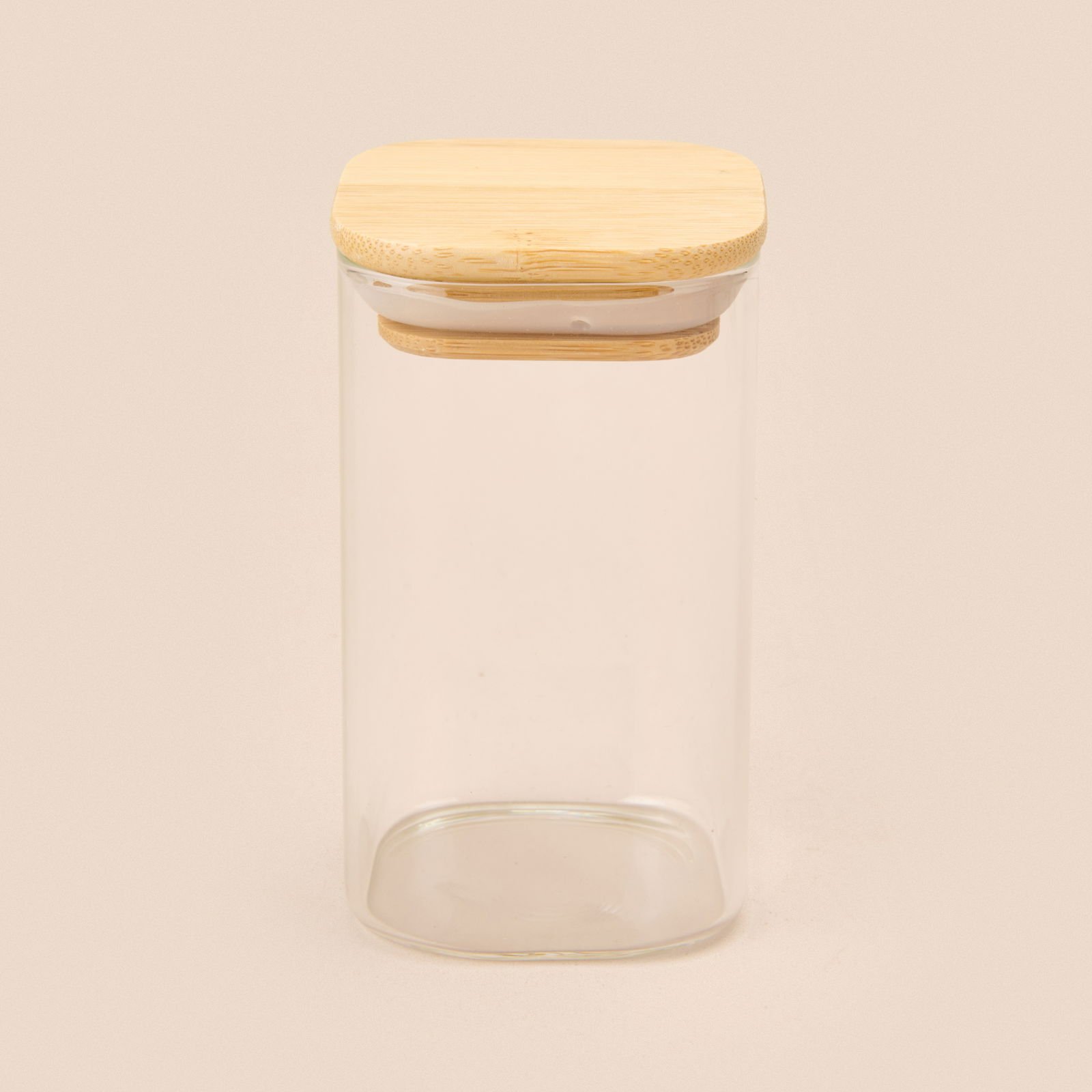 Kare Mantar Kapak Cam Kavanoz - Şeffaf / Açık Kahverengi - 210 ml