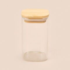 Kare Mantar Kapak Cam Kavanoz - Şeffaf / Açık Kahverengi - 210 ml