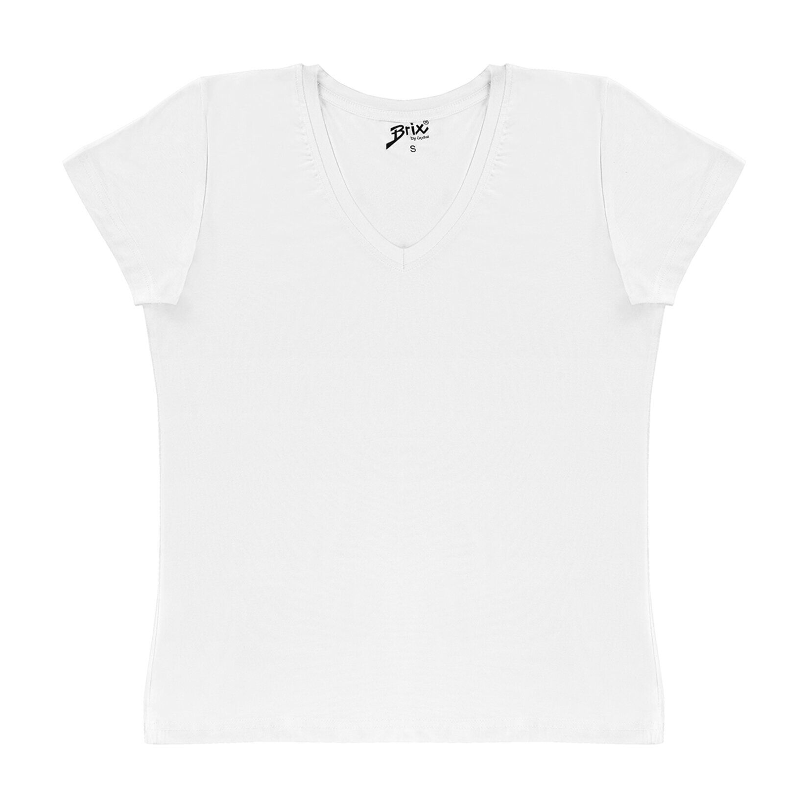 Brix Kadın Viskon V Yaka Tshirt Beyaz M