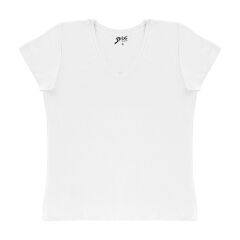 Brix Kadın Viskon V Yaka Tshirt Beyaz M