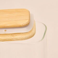 Kare Mantar Kapak Cam Kavanoz - Şeffaf / Açık Kahverengi - 210 ml