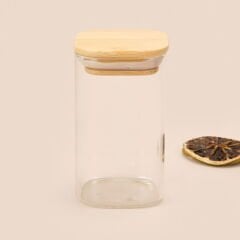 Kare Mantar Kapak Cam Kavanoz - Şeffaf / Açık Kahverengi - 210 ml