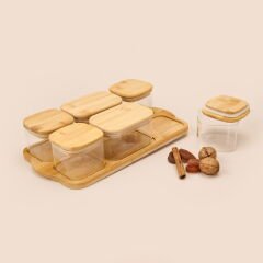 6'lı Cam Kahvaltılık Seti - Açık Kahverengi / Şeffaf