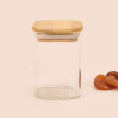 Kare Mantar Kapak Cam Kavanoz - Şeffaf / Açık Kahverengi - 150 ml