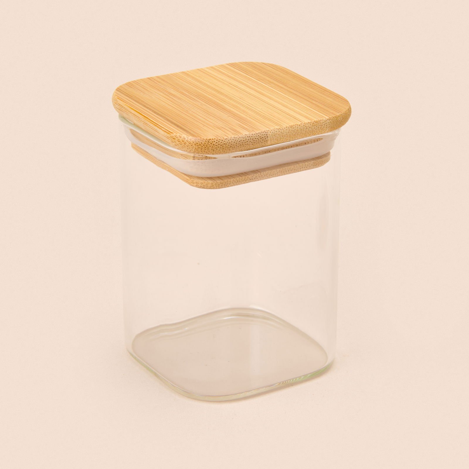 Kare Mantar Kapak Cam Kavanoz - Şeffaf / Açık Kahverengi - 150 ml