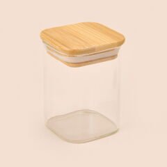 Kare Mantar Kapak Cam Kavanoz - Şeffaf / Açık Kahverengi - 150 ml