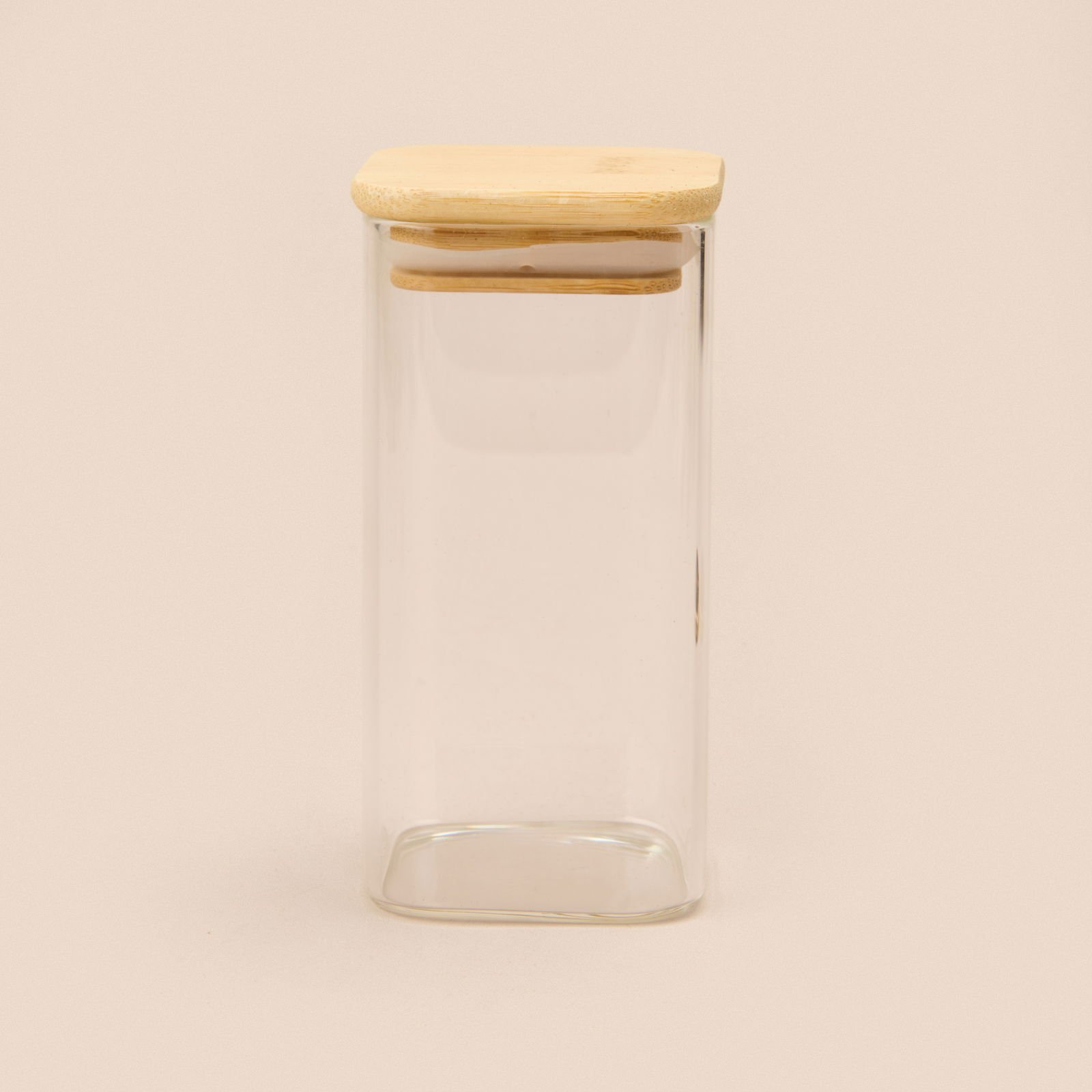 Kare Mantar Kapak Cam Kavanoz - Şeffaf / Açık Kahverengi - 270 ml