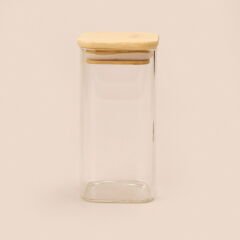 Kare Mantar Kapak Cam Kavanoz - Şeffaf / Açık Kahverengi - 270 ml
