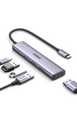 UGREEN Revedok 5-in-1 Type-C Giriş 3xUSB-A 1xUSB-C PD 100W 1x 4K/30Hz HDMI Gri 15495