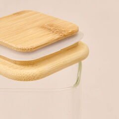 Kare Mantar Kapak Cam Kavanoz - Şeffaf / Açık Kahverengi - 270 ml