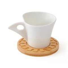 Belina 12 Parça Bambu Tabaklı Çay Fincan Takımı - Beyaz