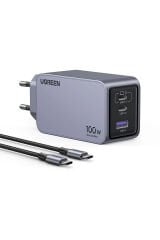 UGREEN Nexode Pro 100W GaN Hızlı Şarj Cihazı Type-C QC PD 2xUSB-C 1xUSB-A 1.5M 100W Kablo Dahil Uzay Grisi 25874
