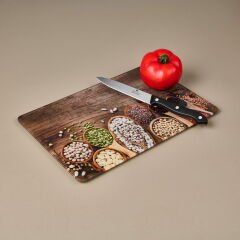 Sebze Desenli Cam Kesme Tahtası - Renkli - 20x30 cm