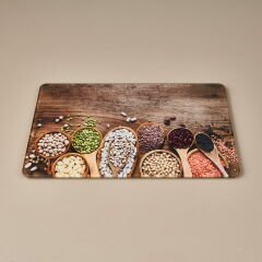 Sebze Desenli Cam Kesme Tahtası - Renkli - 20x30 cm