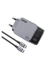 UGREEN Nexode Pro 65W GaN Hızlı Şarj Cihazı Type-C QC PD 2xUSB-C 1xUSB-A 1.5M 100W Kablo Dahil Uzay Grisi 25871