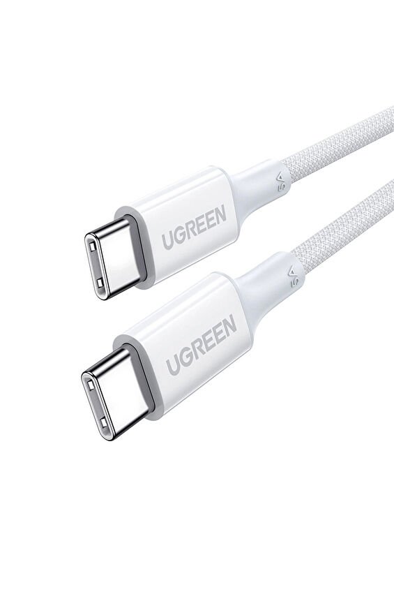 UGREEN USB-C 100W 3A QC PD Silikon Örgülü Hızlı Şarj Kablosu1 Metre Beyaz 15267
