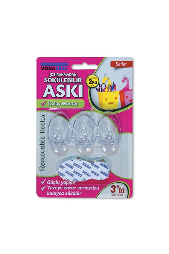 Vodaseal 3'lü Askı Şeffaf İz Bırakmayan