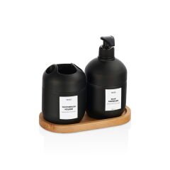 Cool 3 Parça Stantlı Banyo Aksesuar Seti - Siyah