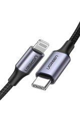 UGREEN Type-C to Lightning 3A PD MFi Sertifikalı Örgülü Hızlı Şarj Kablosu 1 Metre Siyah 60759