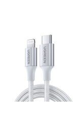 UGREEN Type-C to Lightning 3A PD MFi Sertifikalı Örgülü Hızlı Şarj Kablosu 1 Metre Gümüş 70523