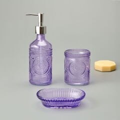 Bath 3'lü Cam Banyo Sıvı Sabunluk Seti - Mor