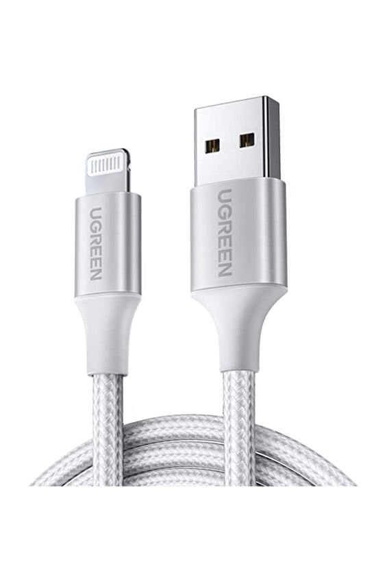 UGREEN Lightning to USB-A Örgülü MFi Sertifikalı İphone Hızlı Şarj Kablosu 1 Metre Gümüş 60161