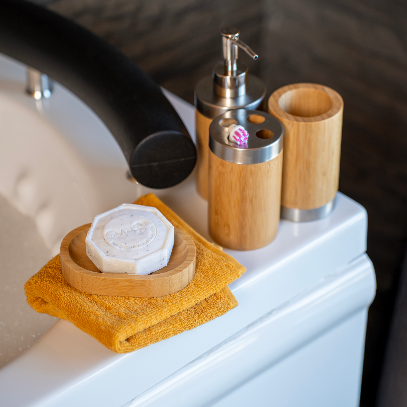 Bath Bambu 4'lü Banyo Aksesuar Seti - Bej