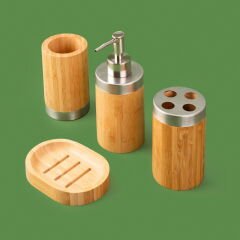 Bath Bambu 4'lü Banyo Aksesuar Seti - Bej