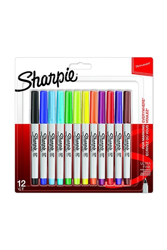 Sharpie Ultra Fine, Süper ince metal çerçeveli uç, 12'li Karisik